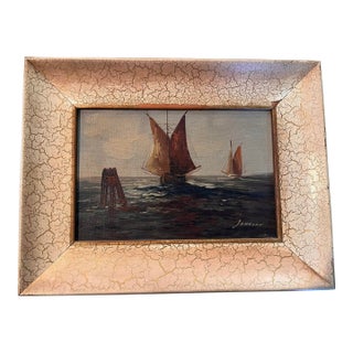 Vintage Mid-Century Maritime Sailboat Oil on Canvas Signed Johnson For Sale