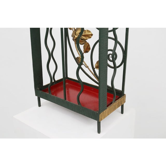Art Deco Wrought Iron Umbrella Stand with Floral Decoration, France, 1930s For Sale - Image 9 of 13