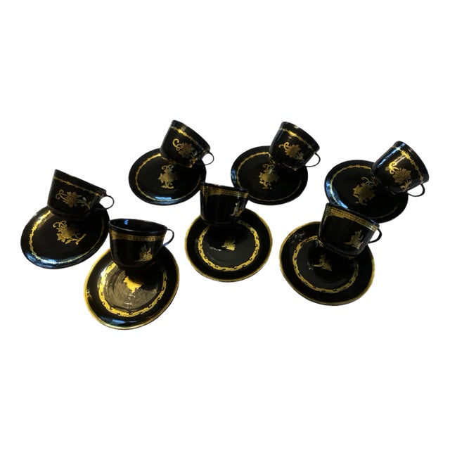 Lacquerware Cups and Saucers, 1960s, Set of 14 For Sale