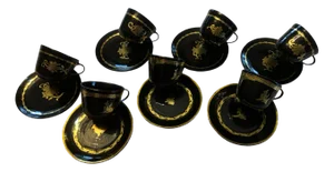 Lacquerware Cups and Saucers, 1960s, Set of 14