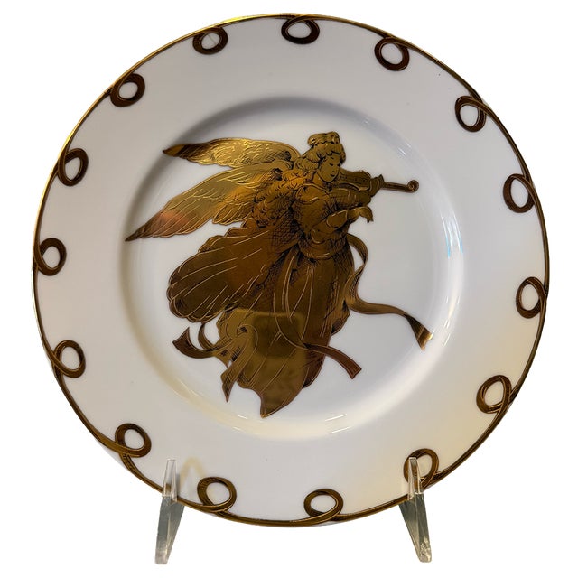 Metal Vintage Neiman Marcus Gilt Angel Porcelain Plates — Set of 4 For Sale - Image 7 of 12