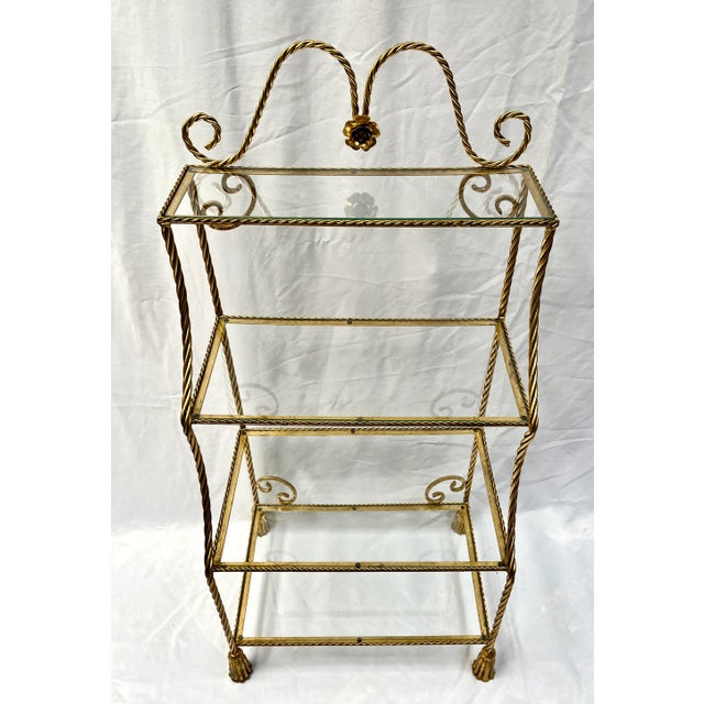 Mid 20th Century Italian Gilt Etagere With Glass Shelves For Sale - Image 5 of 11