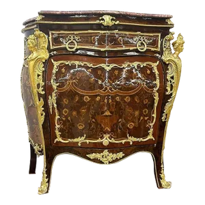Italian Style Copper Commode Marble Topped With Gold Details