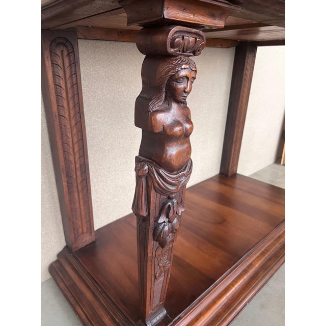 19th Century Console Carved Table Renaissance with Beige Marble Top For Sale - Image 14 of 18