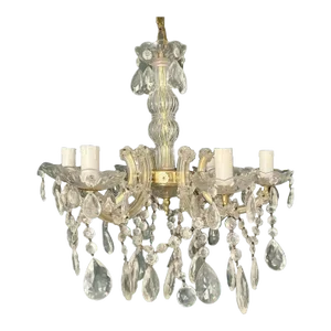 French Marie Therese Cut Crystal 6-Light Chandelier, Circa 1950