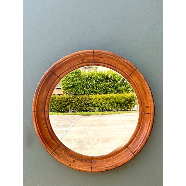 Vintage Round Wood Frame Mirror For Sale - Image 4 of 12