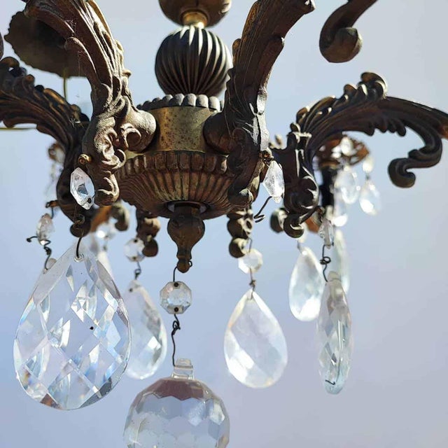 Vintage Six-Armed Chandelier with Glass Drops For Sale - Image 9 of 10