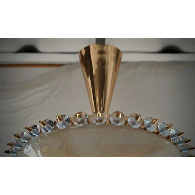 Mid-Century Murano Round Art Glass and Brass Chandelier For Sale - Image 6 of 9