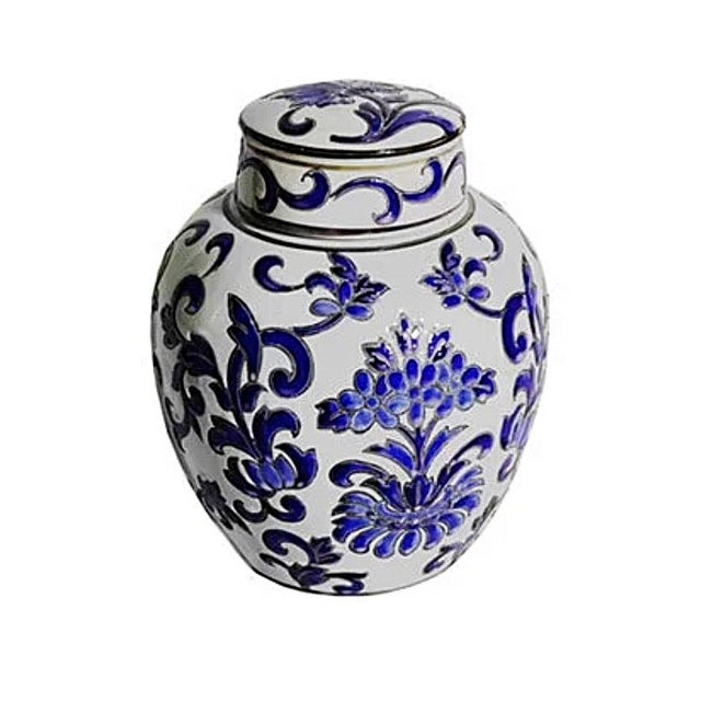 Mid-Century Modern Blue & White Chinese Porcelain Lidded Ginger Jars - A Pair For Sale - Image 3 of 12
