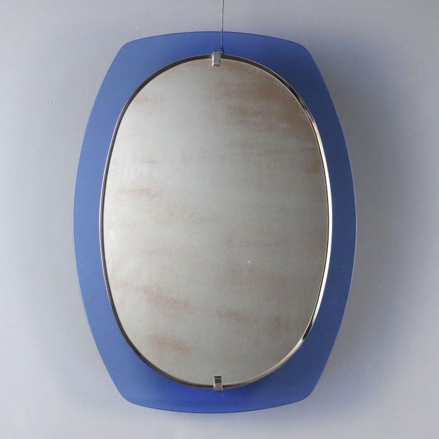 Vintage Mirror with Blue Glass, Italy, 1960s For Sale - Image 10 of 10