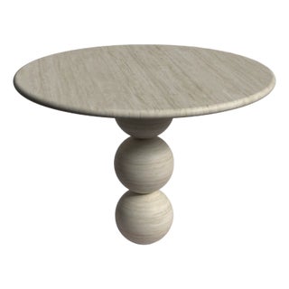 Cess Travertine Round Dining Table 35.4" For Sale