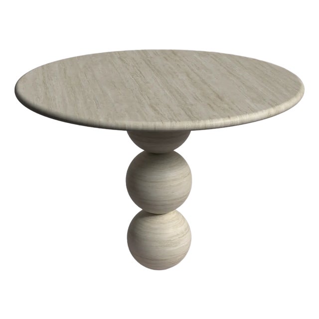 Cess Travertine Round Dining Table 35.4" For Sale