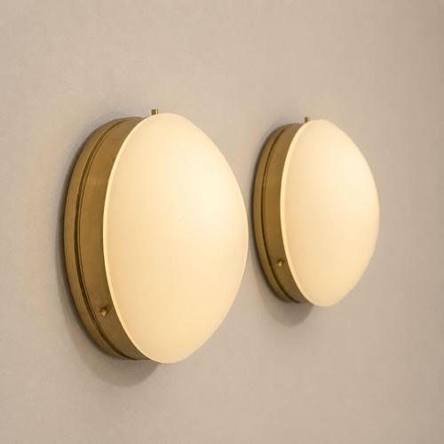Opal Glass and Brass Wall Lamps in the style of Stilnovo, Set of 2 For Sale - Image 4 of 11