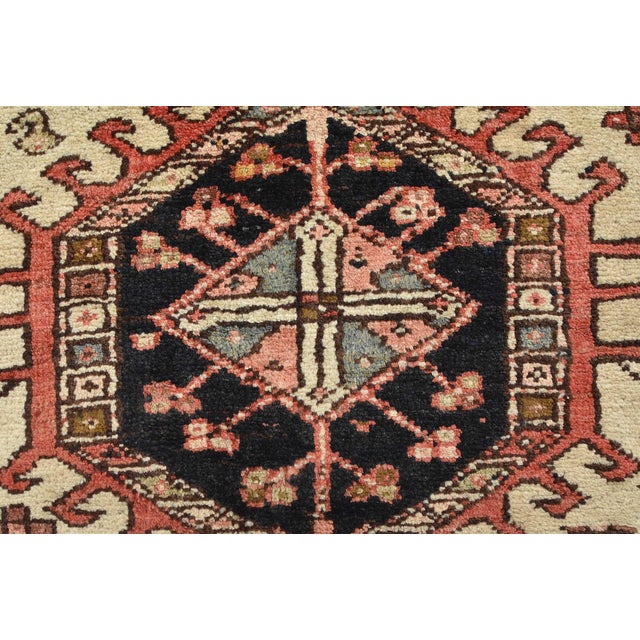 Karajeh Runner 3'6'' X 10'6'' Ivory Wool Tribal Semi-Antique Hand-Knotted Rug For Sale - Image 9 of 15