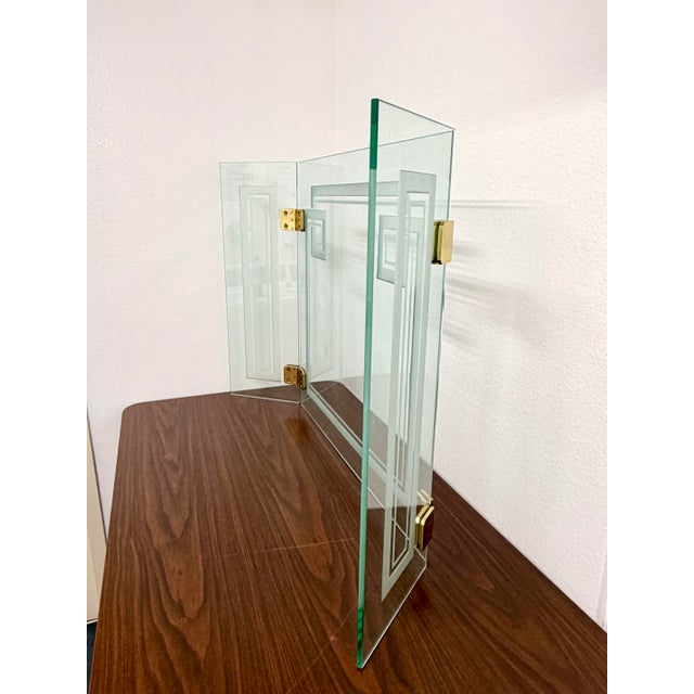 Art Deco Vintage Art Deco Etched Glass Fireplace Screen With Brass Hardware For Sale - Image 3 of 12