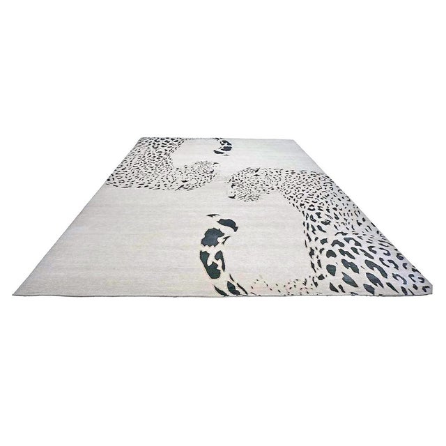 Indian Nepalese Wool & Silk 9x14 Ivory & Black Jaguar Handmade Area Rug #1144032 For Sale In Houston - Image 6 of 10