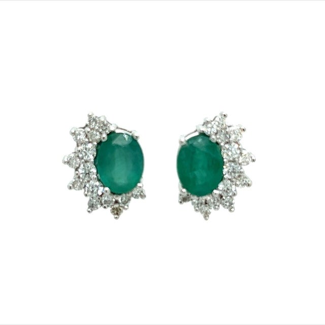 Natural Emerald Diamond Stud Earrings 14k White Gold 2.77 TCW Certified For Sale In New York - Image 6 of 6