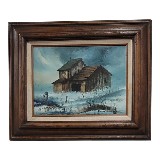 1970s Americana Farmhouse Landscape Original Oil Painting by Everett Woodson For Sale