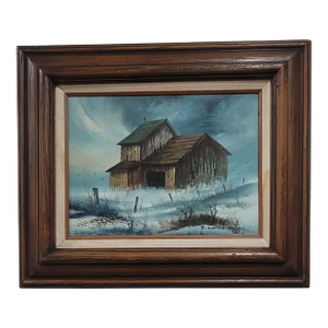 1970s Americana Farmhouse Landscape Original Oil Painting by Everett Woodson
