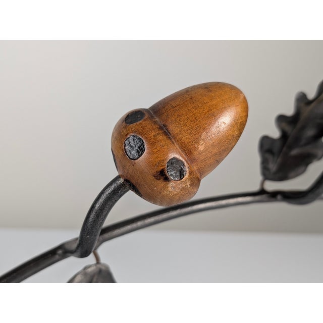 Metal Vintage Wrought Iron and Wooden Acorns Coat Rack, 1960s For Sale - Image 7 of 12