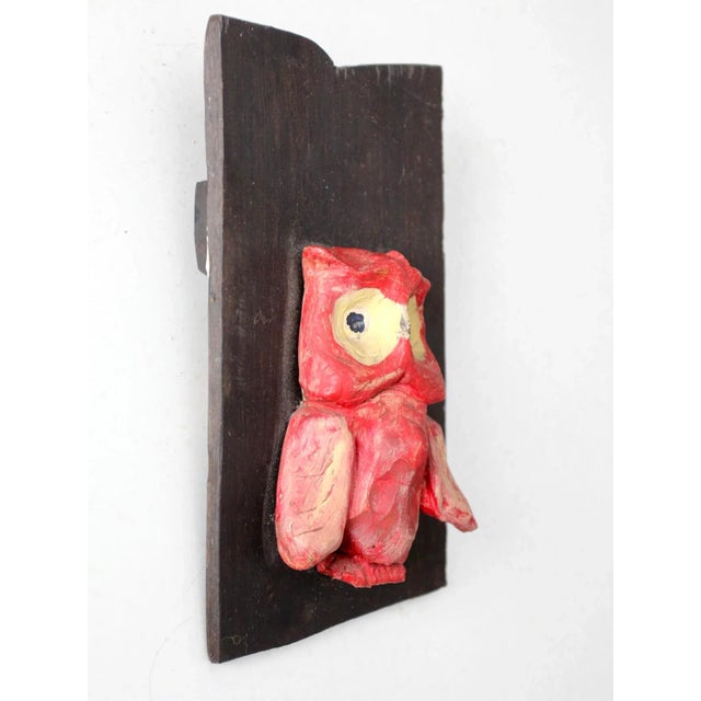 1960s Mid-Century Ceramic and Ebony Owl Art Hanging For Sale - Image 5 of 6