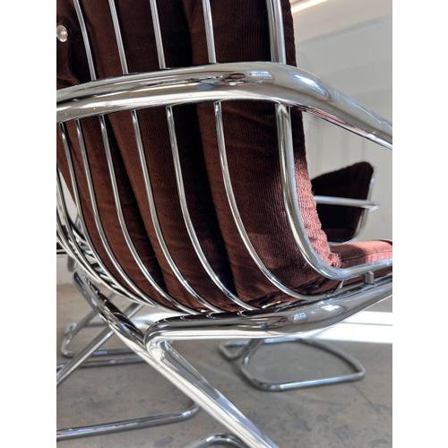 Cantilever Chair in Chrome with Brown Seat Cushion by Gastone Rinaldi for Rima For Sale - Image 5 of 11