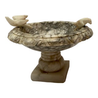Vintage Italian Carved Alabaster Marble Bird Bath Compote For Sale