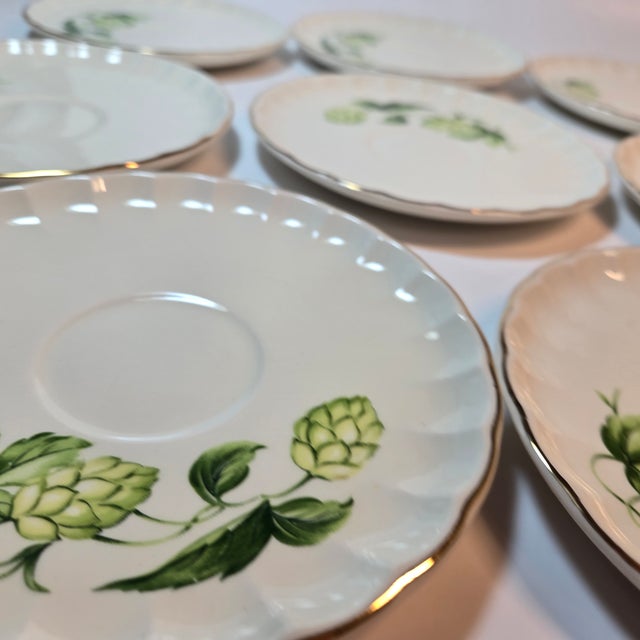Farmhouse Gold Rimmed Hops Saucers- Set of Eight For Sale - Image 3 of 10
