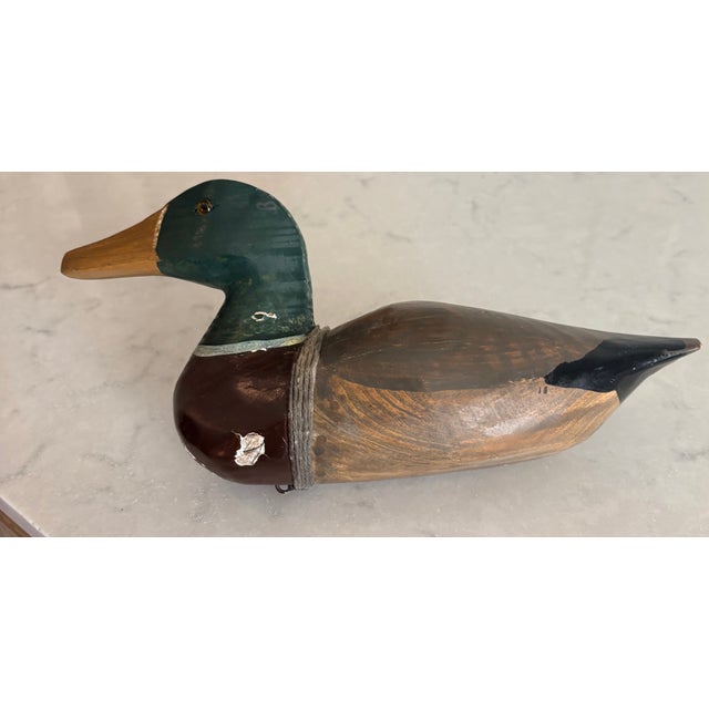 Folk Art Early 20th Century Folk Art Hand Carved Wooden Mallard Duck Decoy For Sale - Image 3 of 12