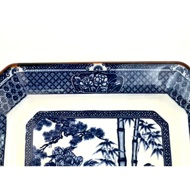 Antique Blue White Octagonal Dish Bamboo Floral Trinket Plate For Sale In Little Rock - Image 6 of 8