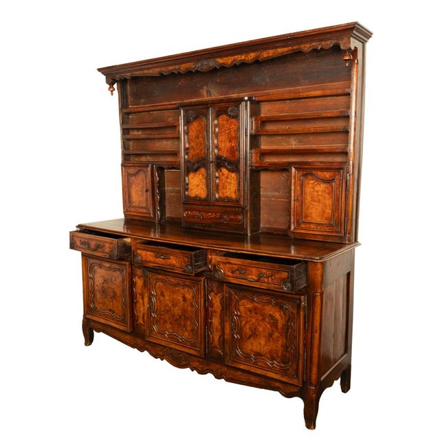 Antique French Provincial Normandy Carved Walnut Dresser Buffet Vaissilier 1790 For Sale - Image 12 of 18