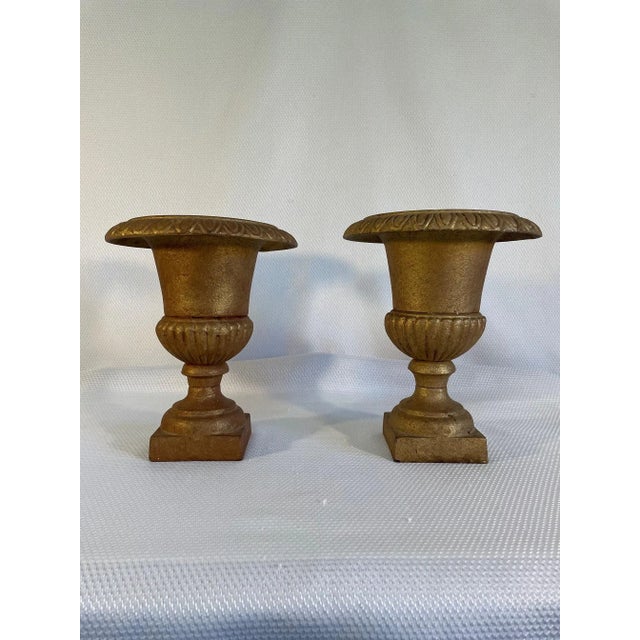 Vintage Cast Iron Gold Jardiniere Urns - a Pair For Sale - Image 10 of 12