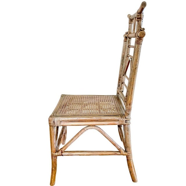 Silver Mid-Century Hollywood Regency Bamboo & Rattan Pagoda Writing Desk and Chair Set - 2 Piece For Sale - Image 8 of 11