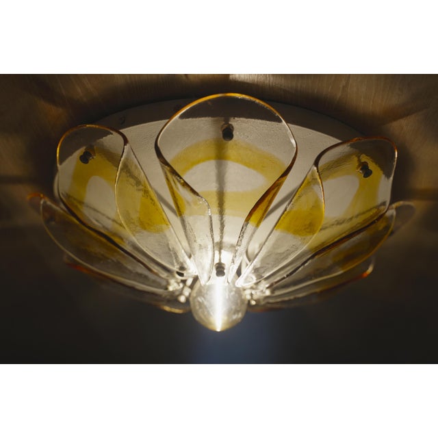 Orange Mid-Century Modern Murano Amber Glass Ceiling Lamp with Petal Flush Mount, 1970s For Sale - Image 8 of 11