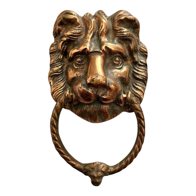 Vintage English Bronze Lion Door Knocker For Sale