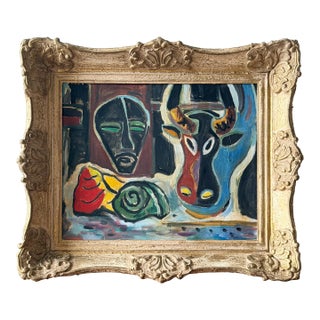 French Modernist Composition With Mask and Animal Figure, Circa 1950 For Sale