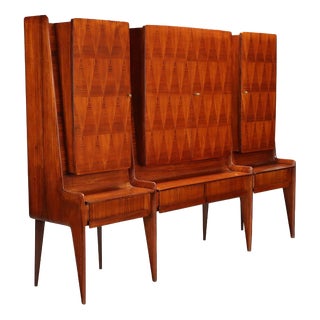 Italian Cabinet in Refined Veneer and Glass, 1950s For Sale