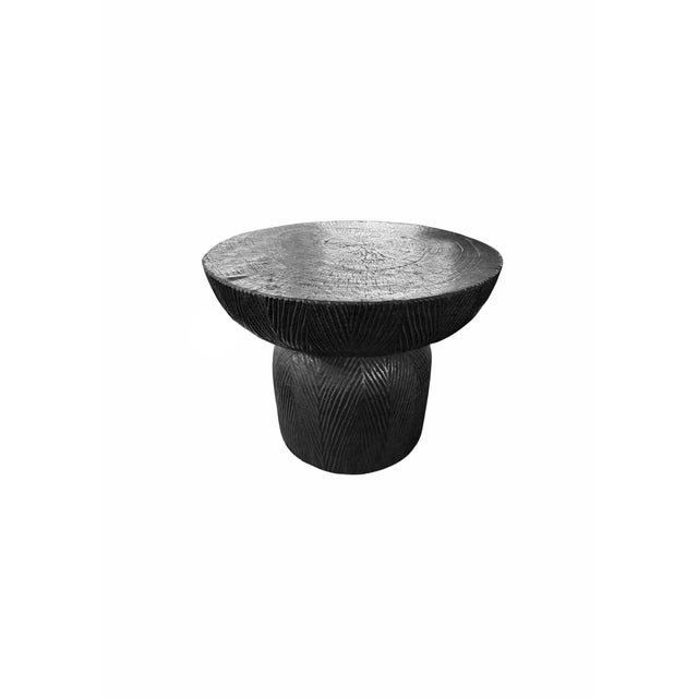 Contemporary Sculptural Round Table Crafted From Solid Mango Wood, Burnt Finish For Sale - Image 3 of 9