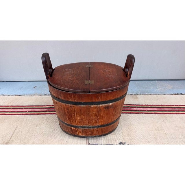 Antique Pennsylvania Pine Wash Basin Barrel With Hinged Lid, Converted to Side Table, Circa 1840s For Sale - Image 14 of 18
