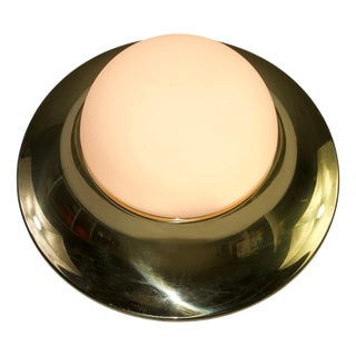 Brass and Opaline Glass Flush Mount by Glashütte Limburg, 1960s For Sale