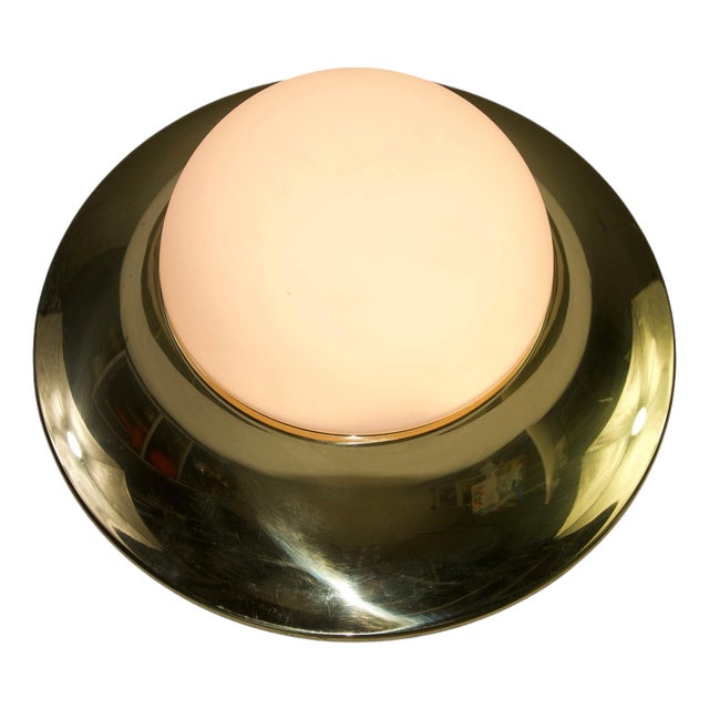 Brass and Opaline Glass Flush Mount by Glashütte Limburg, 1960s For Sale