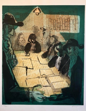 Lennart Rosensohn, Modernist Judaica Art Aquatint Etching Jewish Rabbi at Prayer Jerusalem Memories