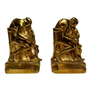 1920's Art Deco Pompeian Bronze Music Bookends “The Cellist” - a Pair