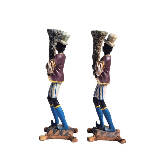 Italian Mid 20th Century Venetian Blackamoor Figural Candlesticks For Sale - Image 3 of 9