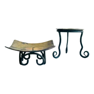 Pair of Postmodern Wrought Iron Candle Holders – Sculptural Minimalist Design