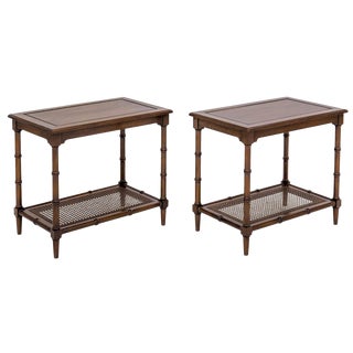 Faux Bamboo & Caned Side Tables - A Pair For Sale