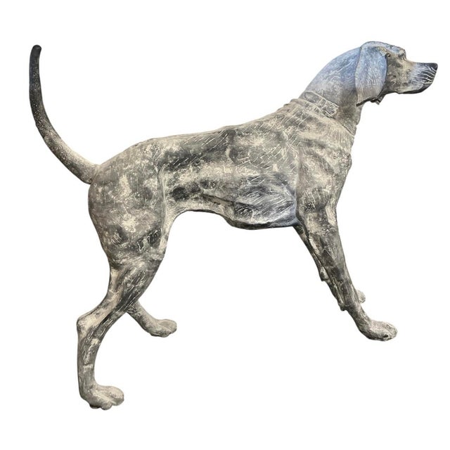 This striking mid-century style sculpture captures the alert, athletic grace of a Pointer or Weimaraner. Crafted from CAST...