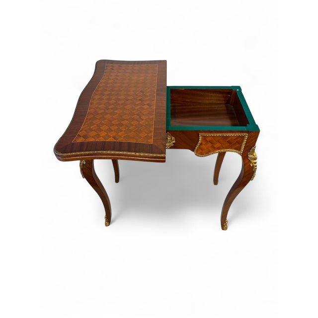 Rococo Parquetry Game Table with Green Felt Top, 1950s For Sale - Image 3 of 9