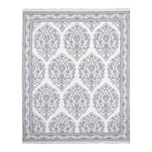 2010s Ivory, Hand Knotted 100% Cotton, Agra With Mughal Flower Bouquet Design, Oriental Rug
