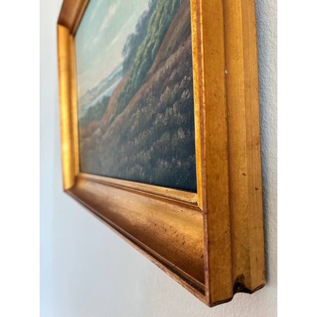 This original vintage landscape oil painting, from around 1930, shows a winding path that leads from the front of the...